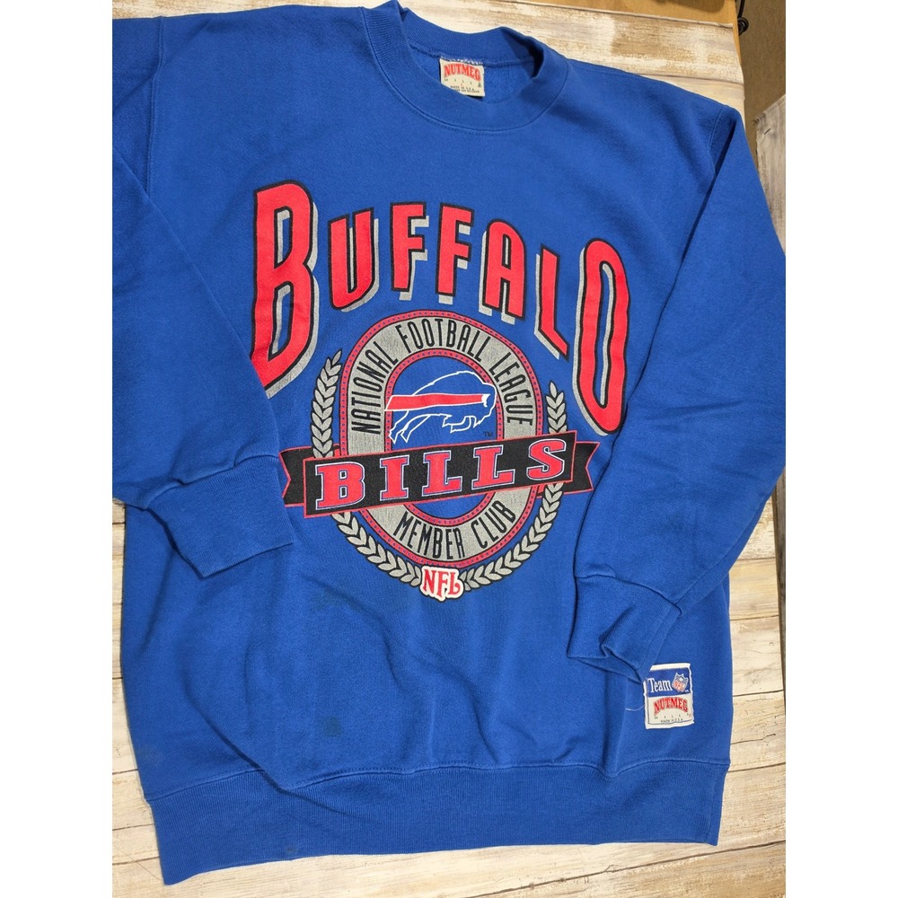 Vintage Nutmeg Mills Buffalo Bills NFL Sweatshirt Blue Mens Large Made in USA